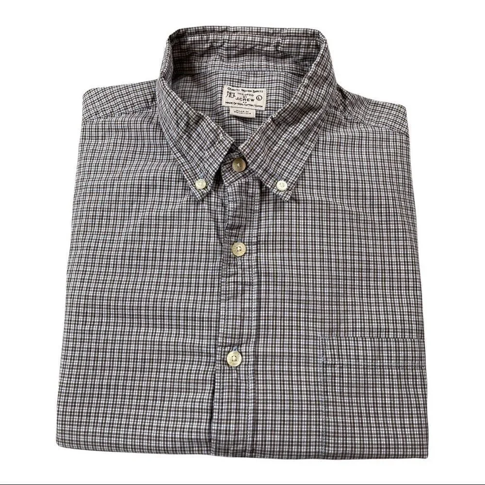 J. Crew Shirt Mens Large Size L Brown‎ Blue Plaid Long Sleeve Button Down